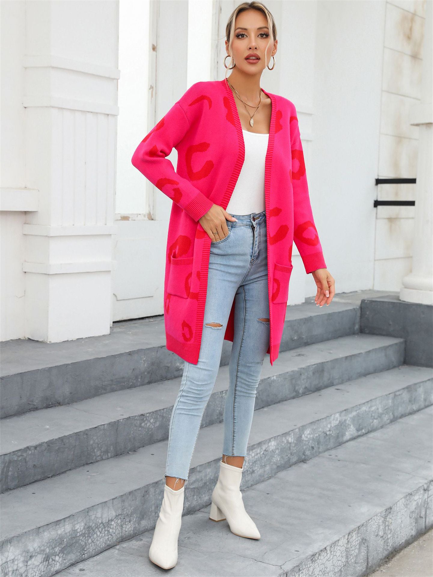 Plus Size Women Fall and Winter Leopard Knitting Cardigan Sweater 5