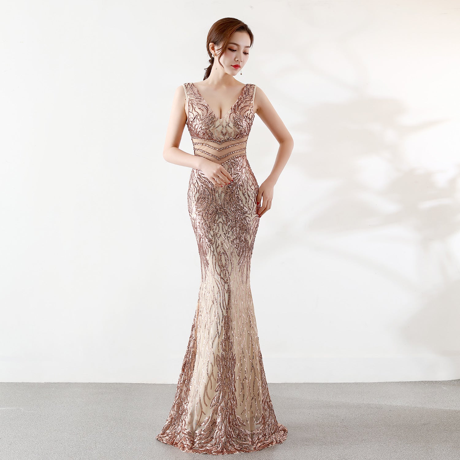 Sequin Slim Deep V Flower Women's Party Evening Dress 8