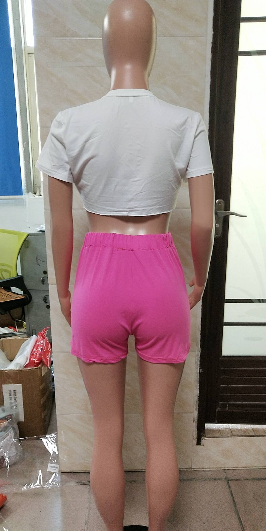 Women Sexy Lace-Up Short Sleeve Print Top Shorts Set 5