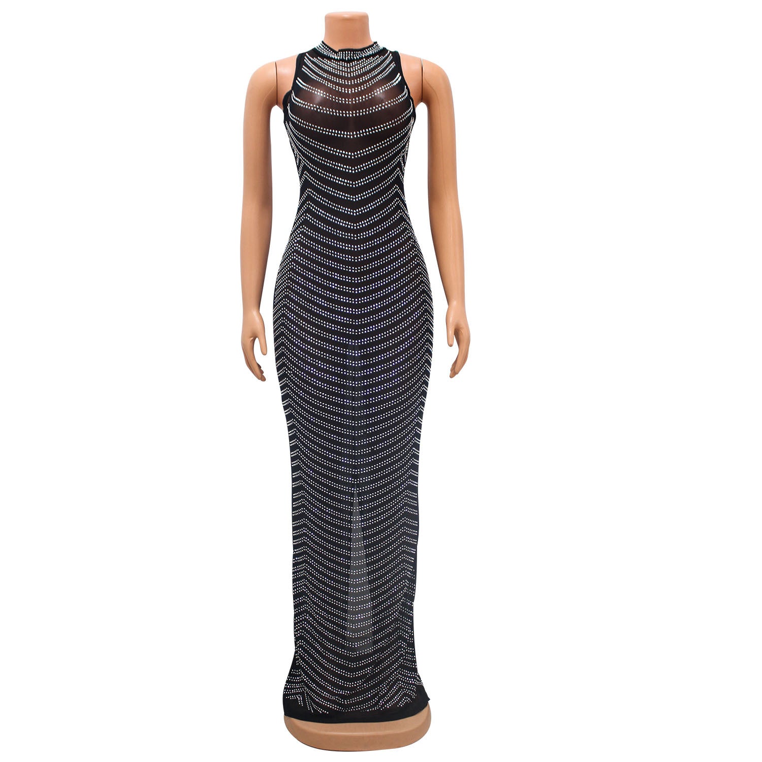 Summer Women Sexy Mesh See-Through Beaded Dress 13