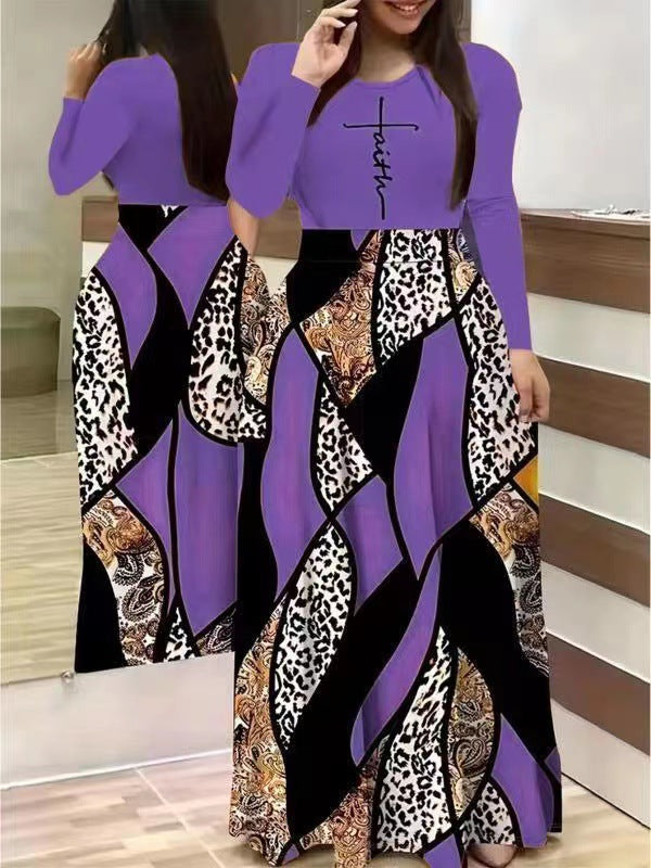 Casual Printed Deep V Half-Sleeve Long Dress 4
