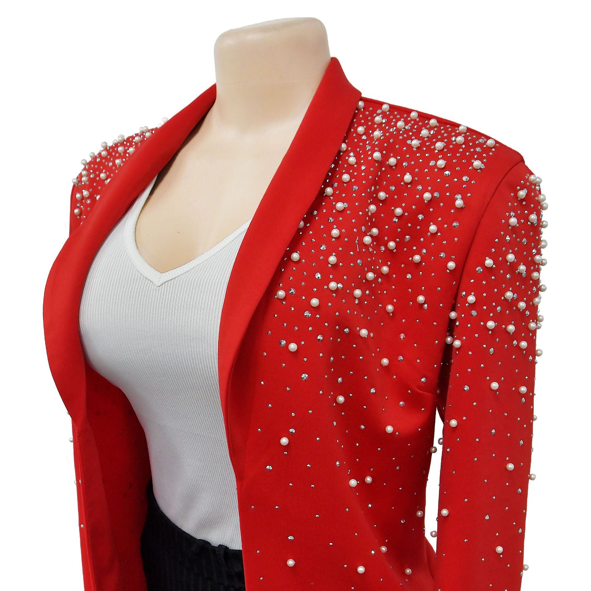 Women's Fashion Solid Color Beaded Turndown Collar Long Sleeve Blazer 20