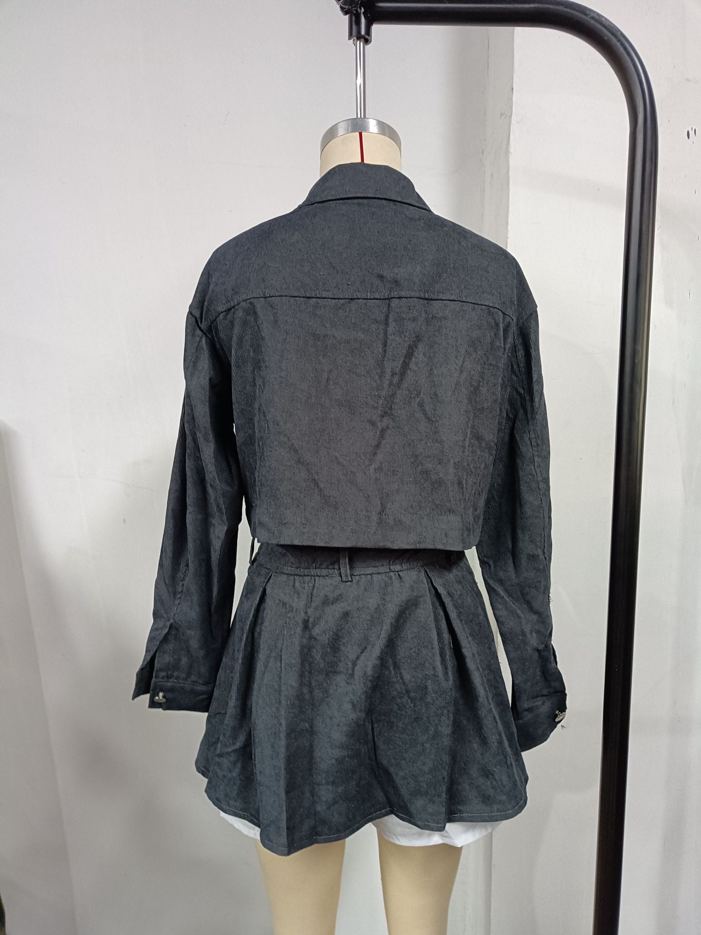 Women Sexy Crop Jacket Cargo Skirt Two-piece Set 10