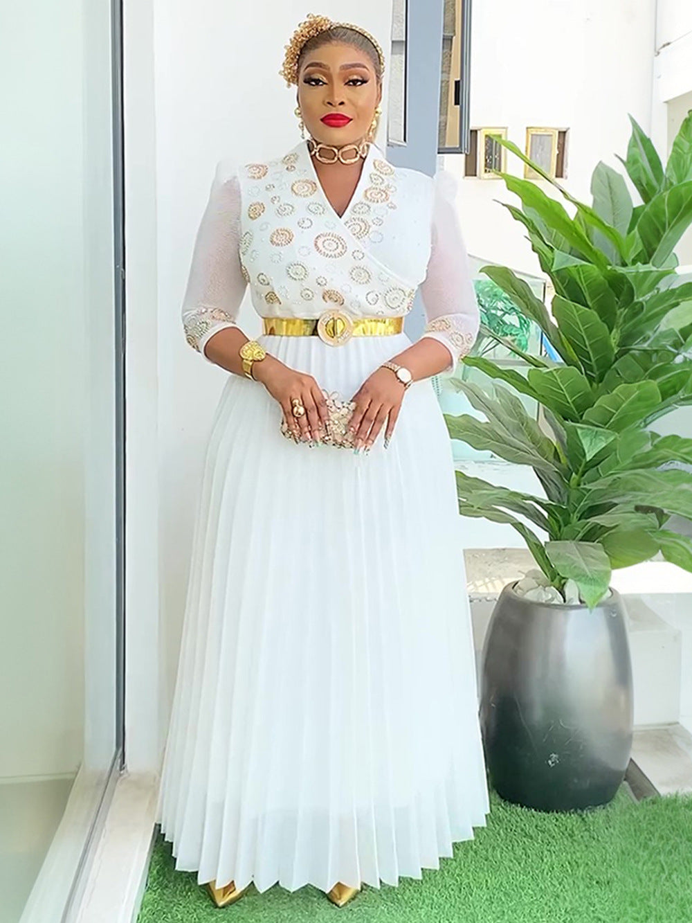 Beaded V-Neck Formal Party/Evening Dress African Plus Size Chic Elegant Dress for Women 7