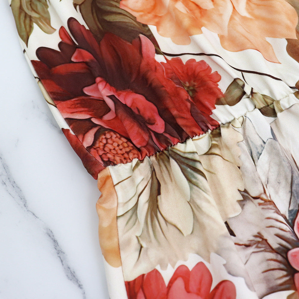 Summer Women's Flower Print Halter Neck Sleeveless Chic Long Dress 11