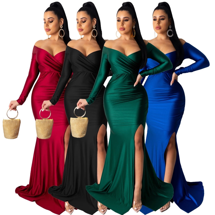 Women Spring Black Sexy Sweetheart Long Sleeve Side Slit Mermaid Evening Dress 3
