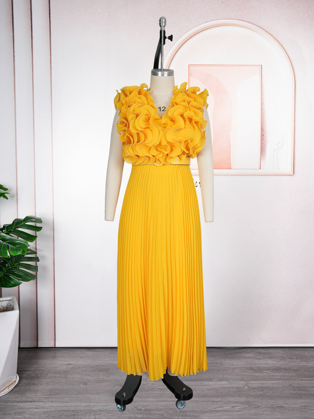 Women's African Plus Size Floral Sleeveless High Waist Pleated Gown Chic Dress 11