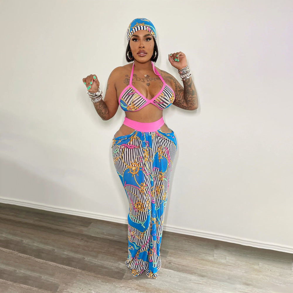 Women Beach Printed Strapless Top and Skirt Two-piece Set 4