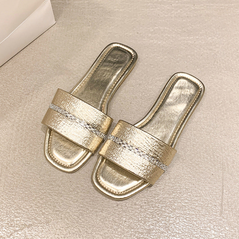 Women's summer outdoor wear rhinestone flip flops and flat slippers 4