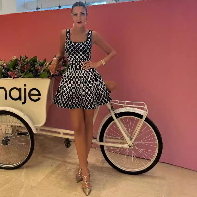 Spring Summer Contrast Sleeveless A-Line Knitting Dress 5