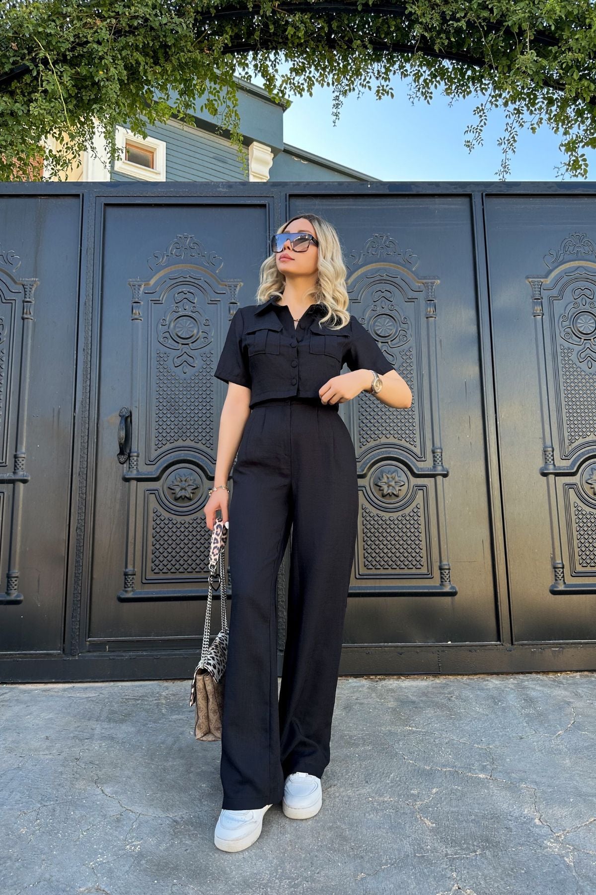 Women Summer Ladies Short Sleeve Chic Fashion Casual Women Two-Piece Pants Set 6