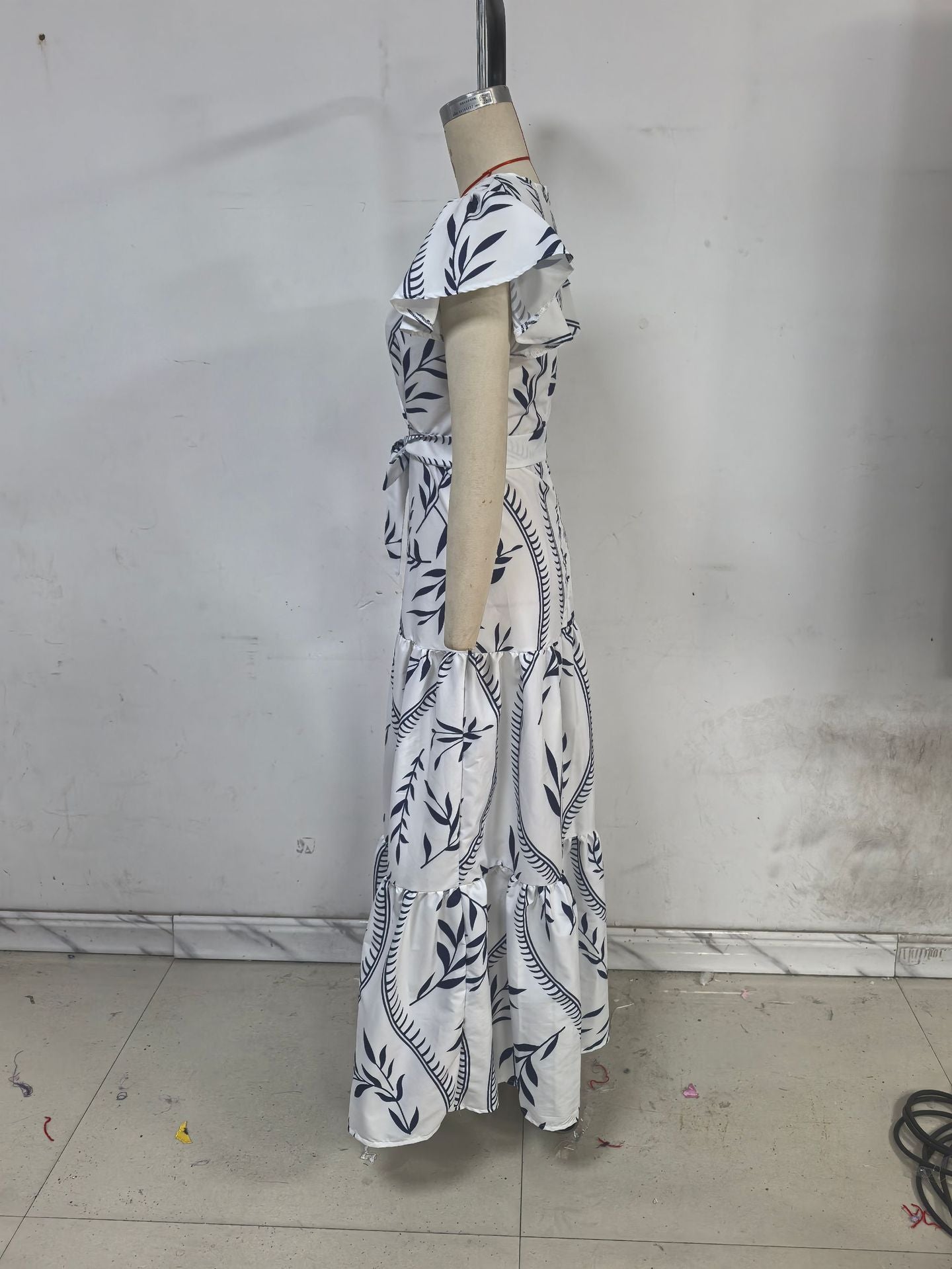 Women Spring/Summer Printed Ruffle V-Neck Sexy Maxi Dress 10