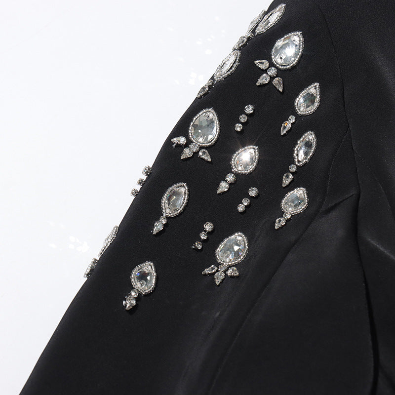 Women V-neck Beaded Diamond Blazer 19