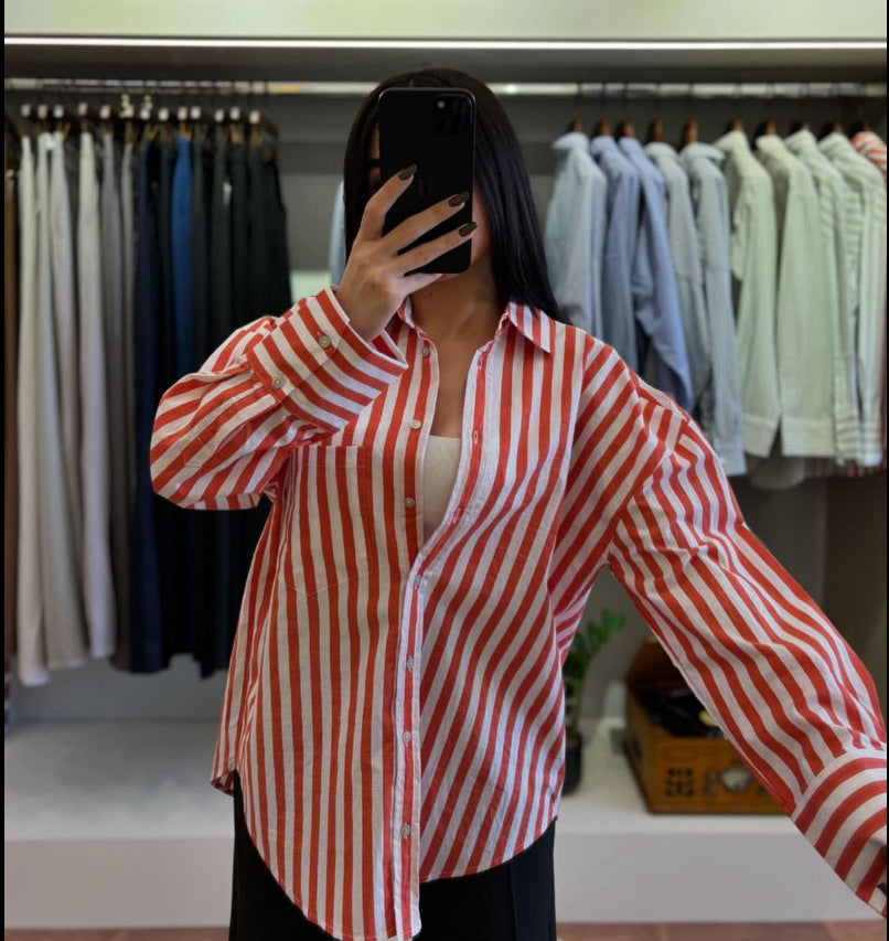 Women's Summer Fashion Casual Long Sleeve Striped Shirt 5