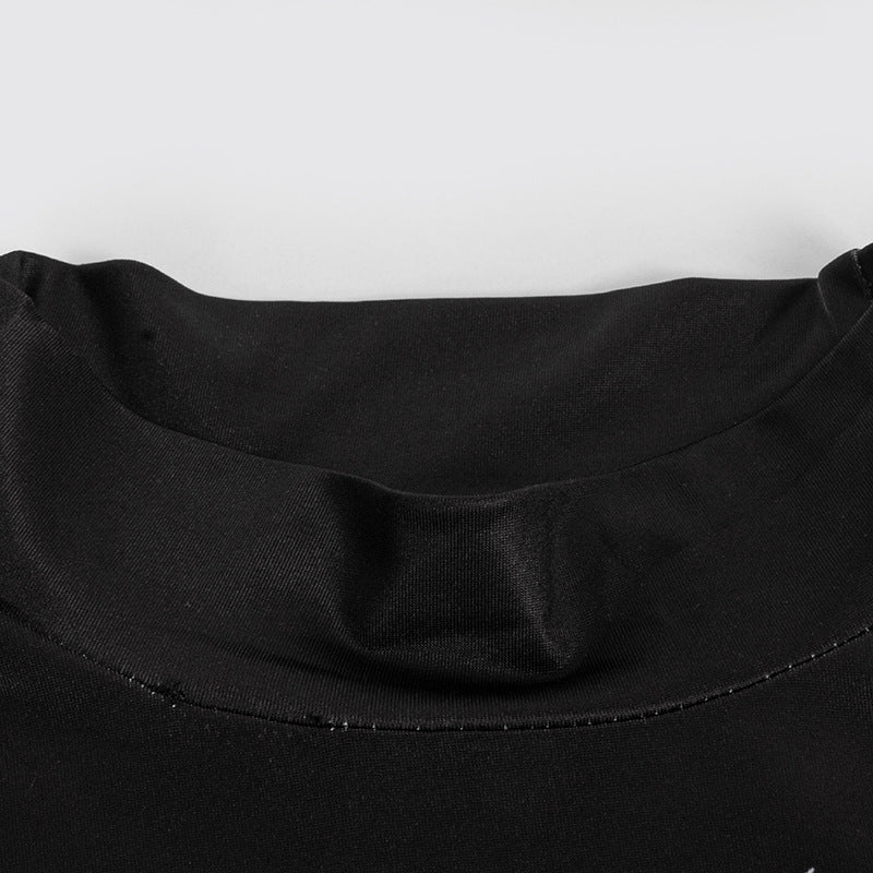 Summer Solid Color Round Neck Short Sleeve Letter Print Slim Mini Dress 8