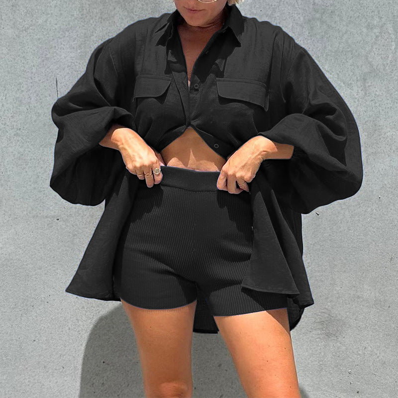 Spring Summer Women's Fashion Solid Color Linen Loose Turndown Collar Top Shirt 3