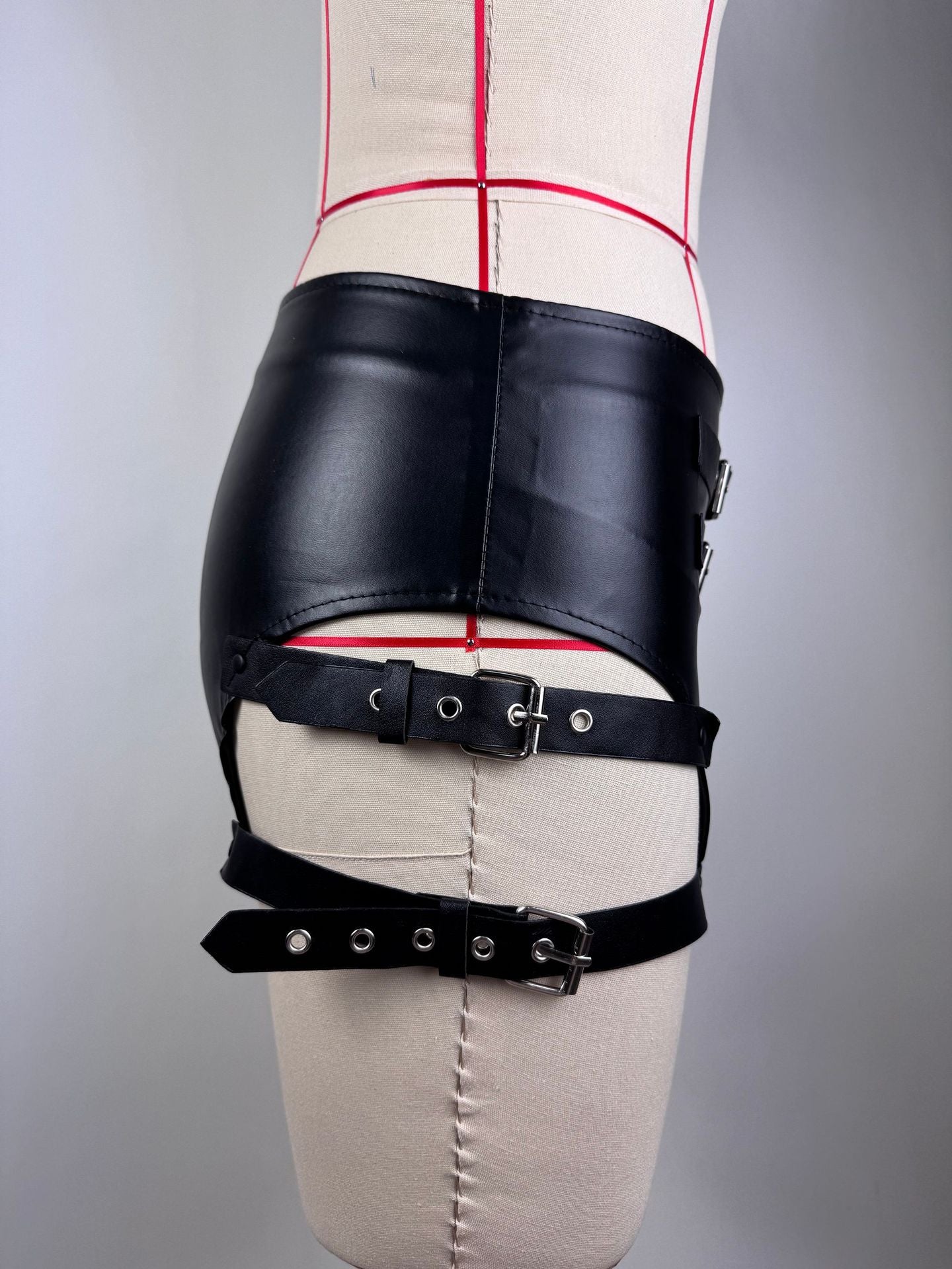 PU Leather Stretch Tight Fit Hollow-out High Waist Shorts 7