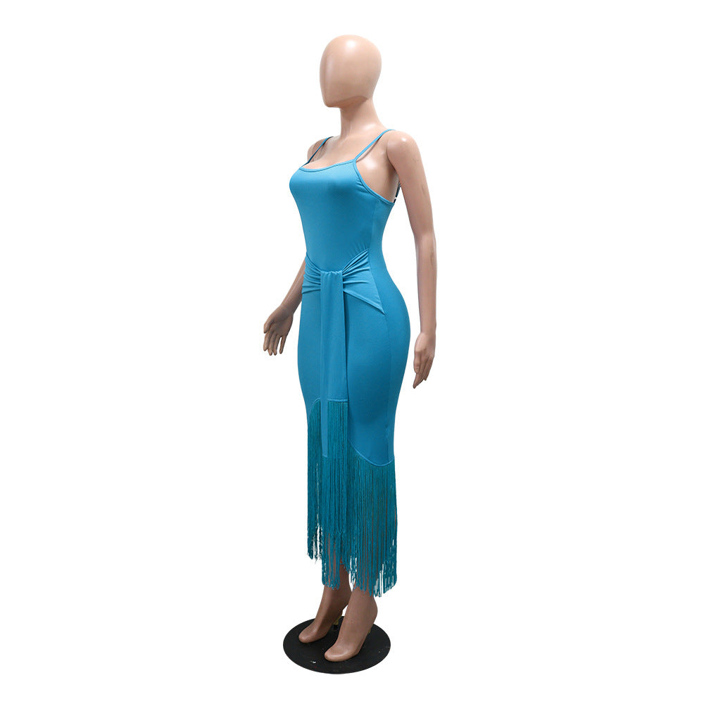 Women Sexy Strappy Tassel Lace-Up Summer Casual Maxi Dress 5