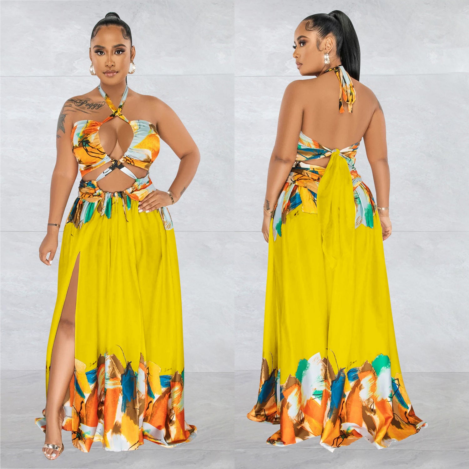 Women's Fashion Contrasting Color Sleeveless Wrap Maxi Dress 4