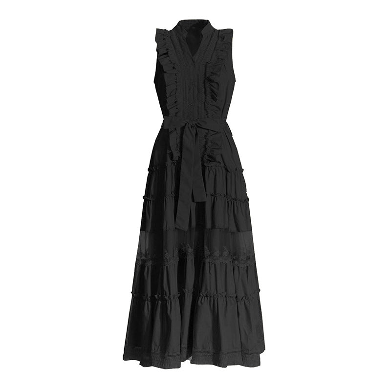 Women's Sleeveless Ruffle Chic Slim Waist Fashion Long Dress 15