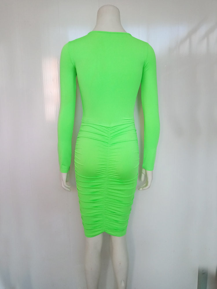 Women Autumn and Winter Pleated Sexy Dress 16