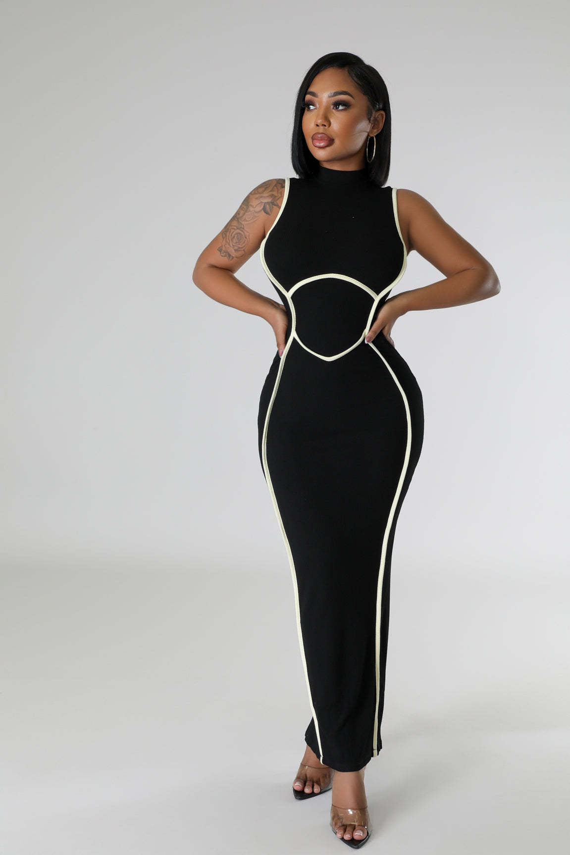 Casual Ribbed Patchwork Sleeveless Slim Long Dress 8