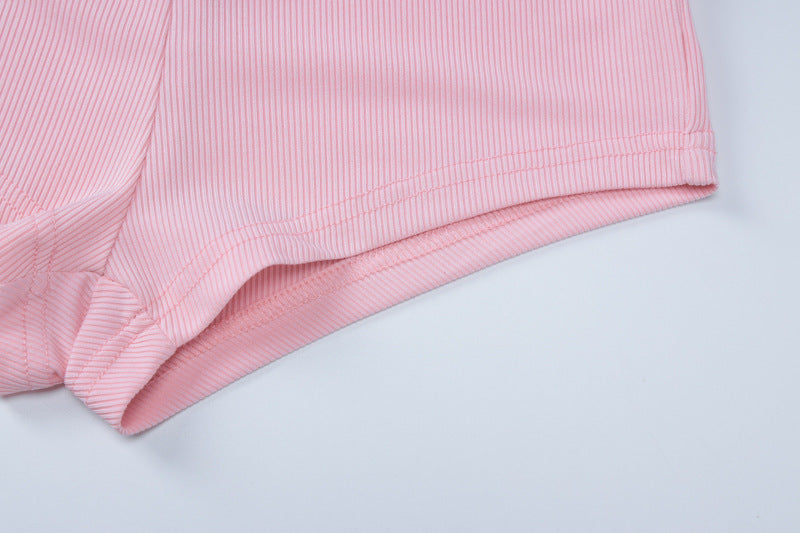 Women's Sexy V-Neck Tight Fitting Long-Sleeved Top Fashionable Sports Style Shorts Two-Piece Set 20