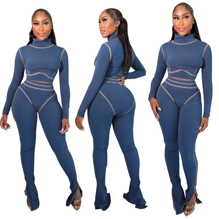 Women Casual Line Long Sleeve Top and Pant Two-piece Set 6