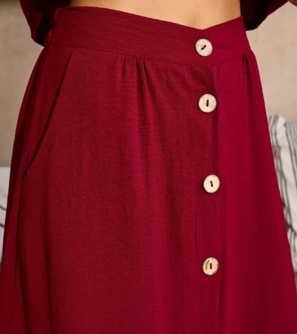 Women Casual Solid Round Neck Top and Skirt Two Piece Set 32