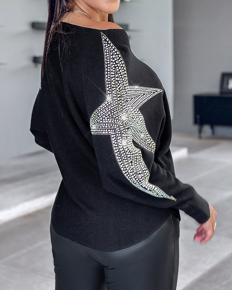 Women Five-Pointed Diamond Bat Sleeves Top