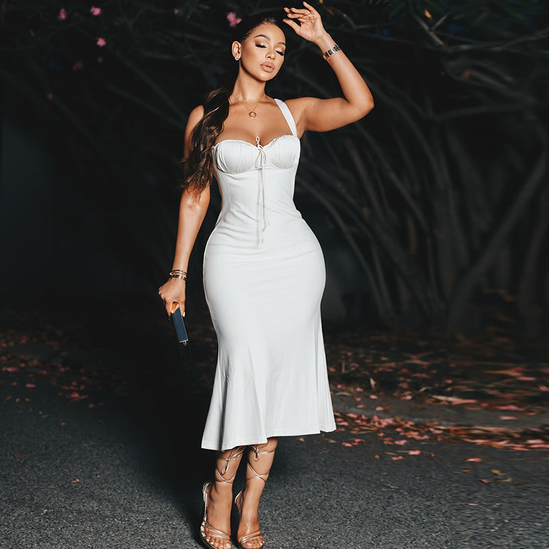 Women's Elegant Strap Solid Color Long Dress