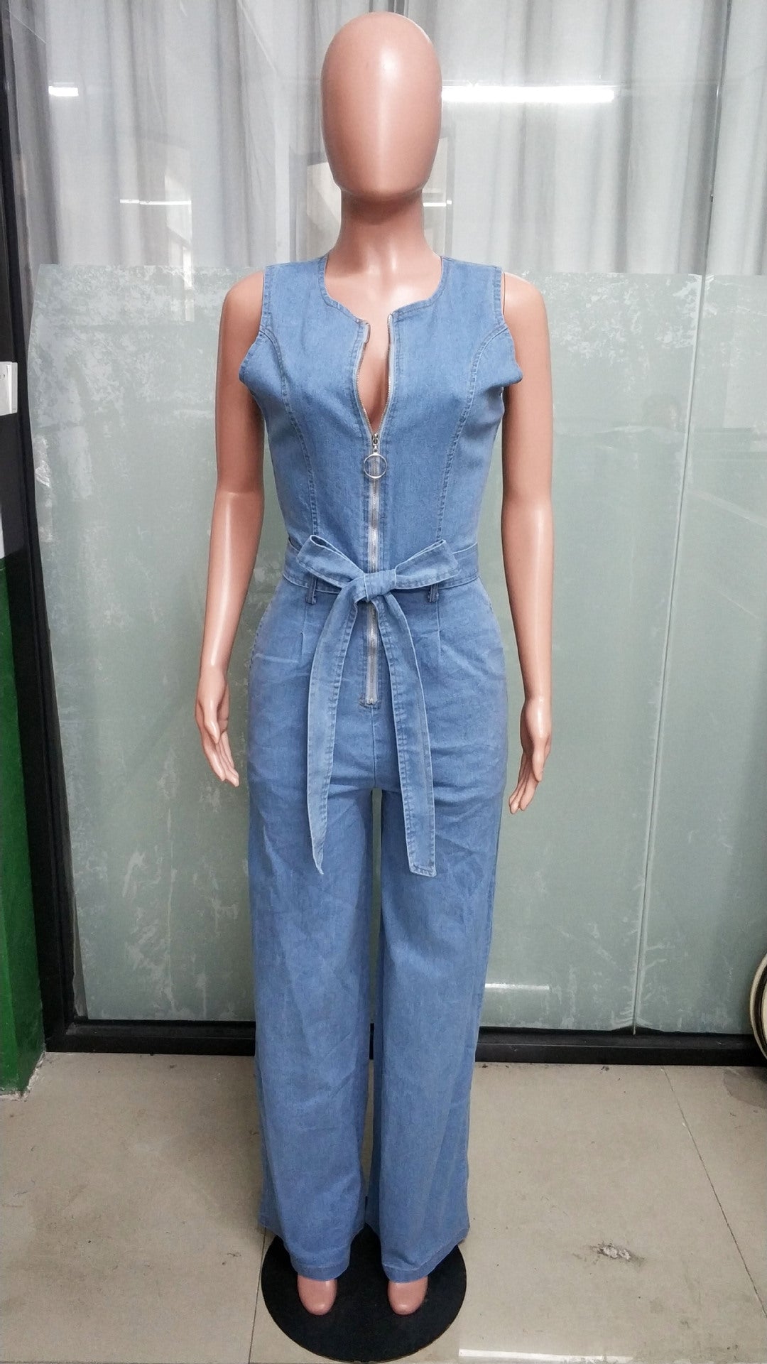 Tight Slim Elastic Waist Straight Loose Denim Jumpsuit 8