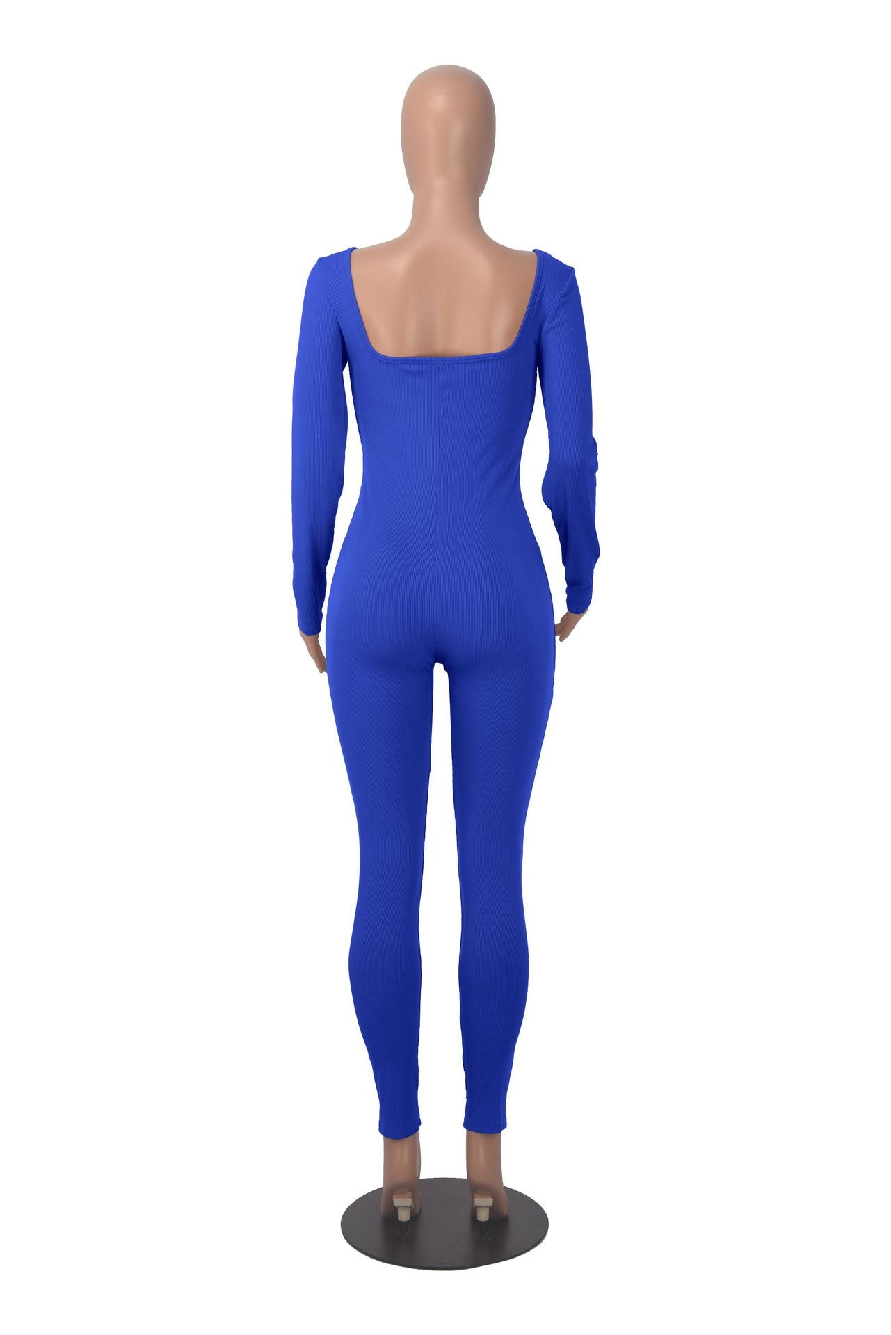 Women's Solid Color Long Sleeve Ribbed Square Neck Low Back Butt Lift Slim Athletic Jumpsuit 25