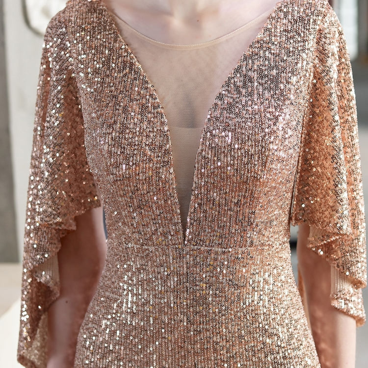 Autumn Formal Sequins Pink O-Neck Mermaid Evening Dress 5