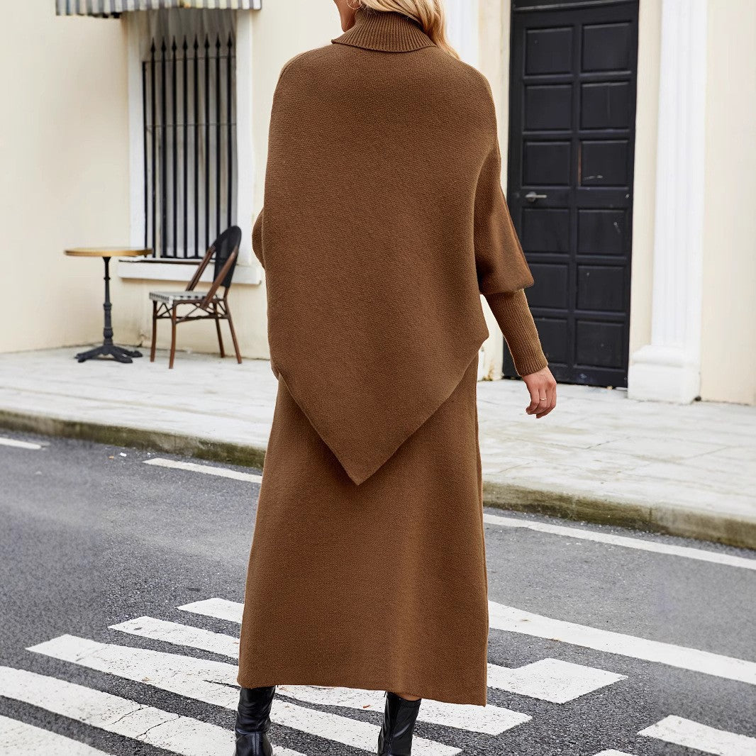 Autumn And Winter High Collar Long Sleeve Sweater Fashion Loose Skirt Two Piece Set 4
