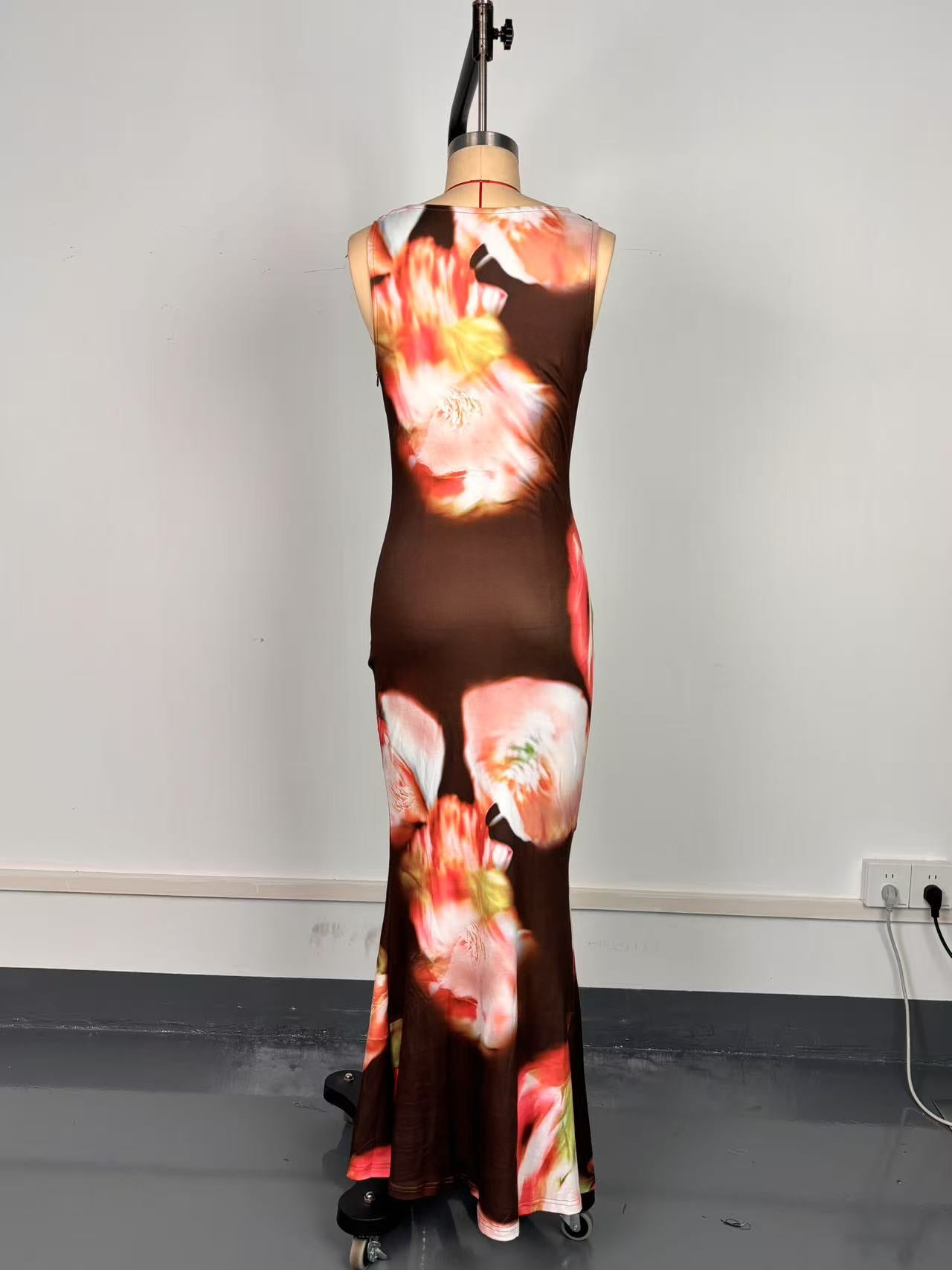 Summer Fashion Sleeveless Strap Print Long Slim High Waist long dress 9