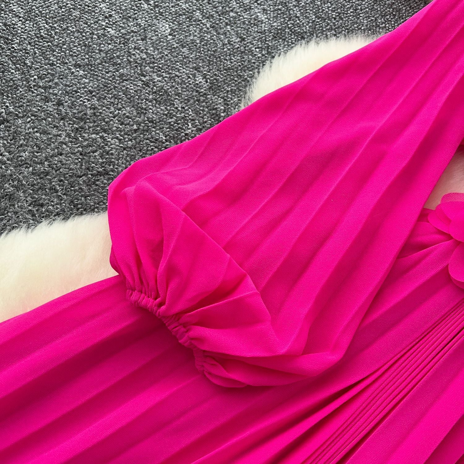 Elegant Women's Luxury Beaded Flower Belt Slim Waist Pleated Long Dress 17