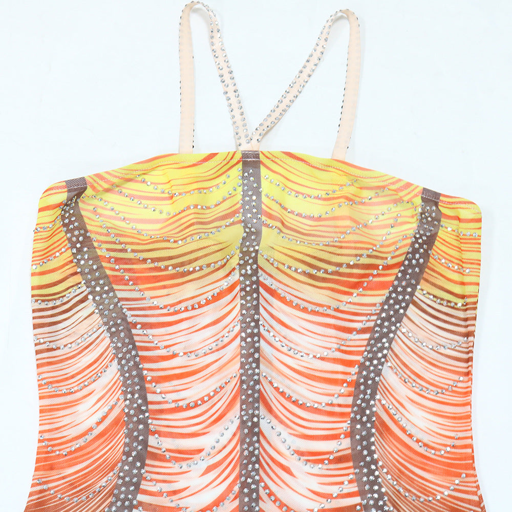 Sexy Straps Beaded Bodycon Slim Women Fashion Casual Party Dress 18