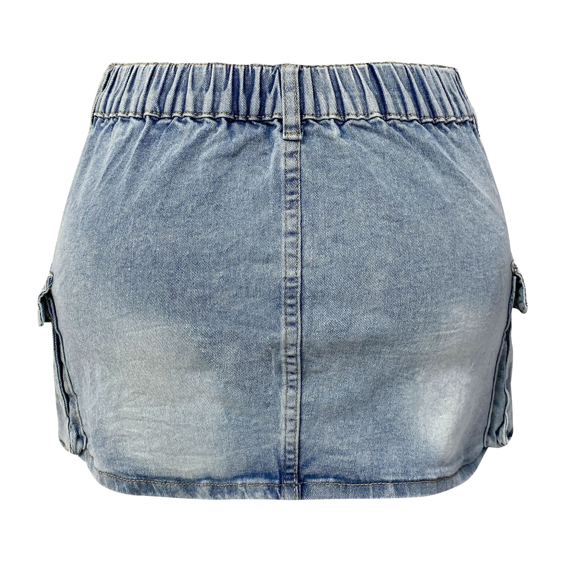 Women's Summer Retro Stretch Tight Fitting Cargo Pocket Denim Skirt 16