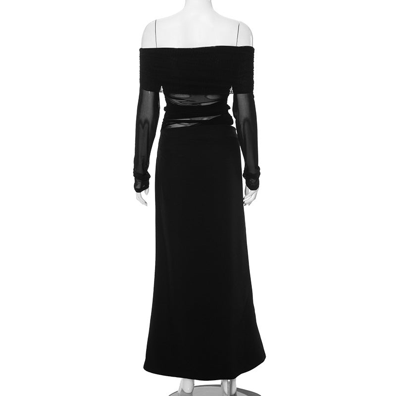 Women Summer Off Shoulder Long Sleeve Cut Out Patchwork Dress 10