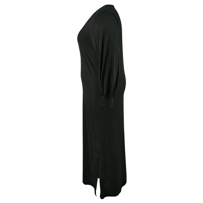 Plus Size Women's Long Sleeve V-Neck Loose Slit Dress 14