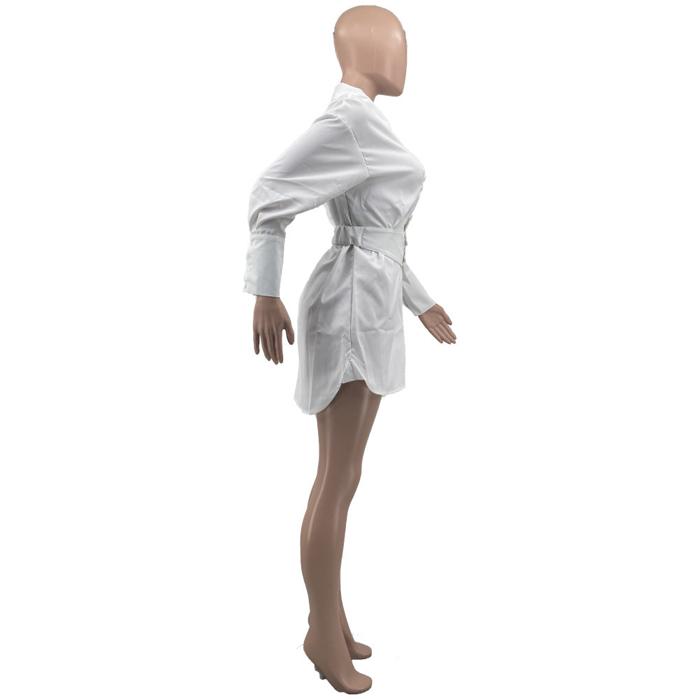 Women Casual S solid waist shirt dress 7