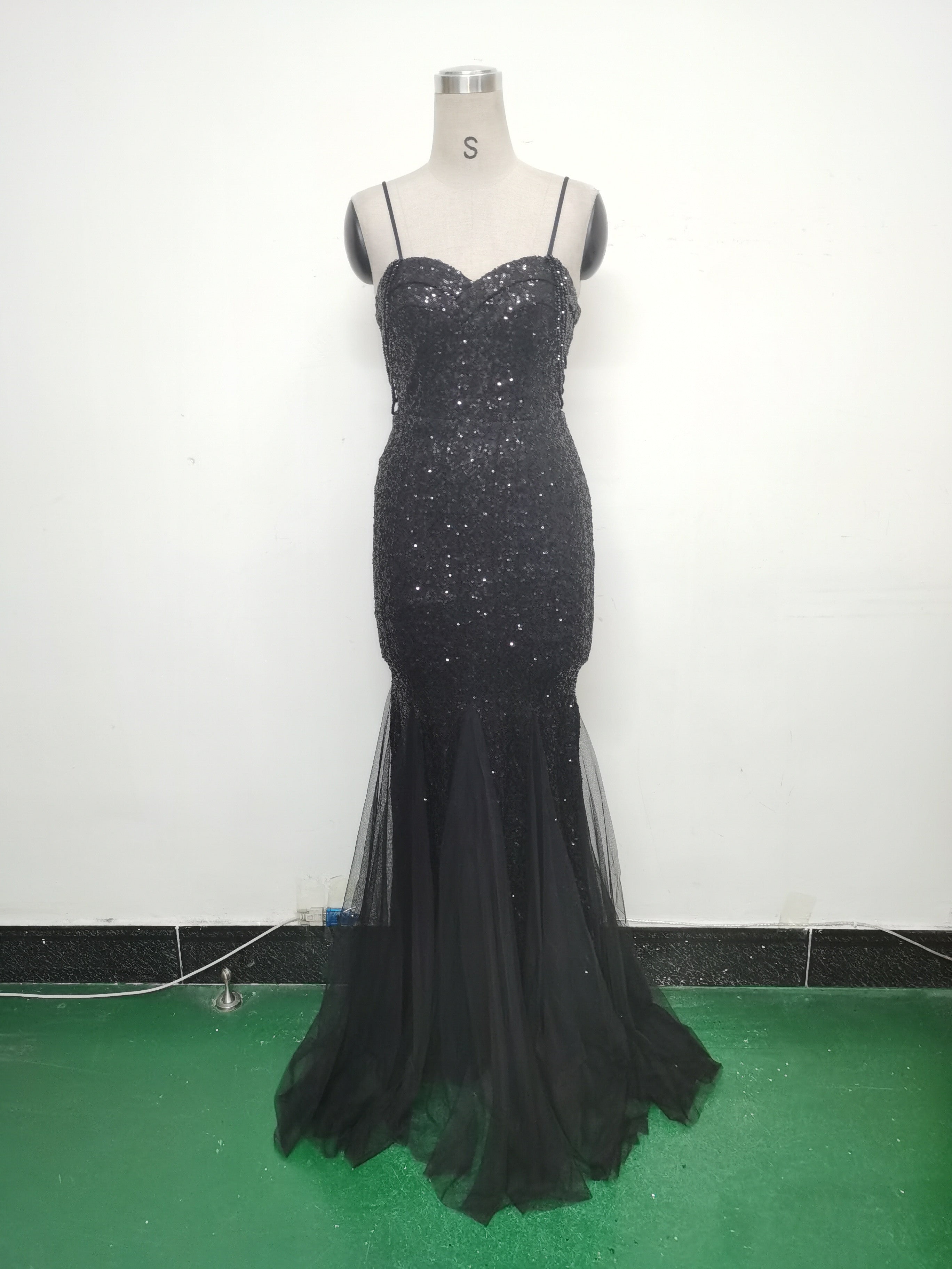 Strap Beading Mesh Sequin Evening Dress 21
