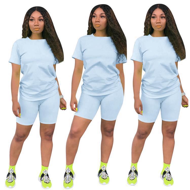 Solid color sports Casual two-piece Shorts Set 39