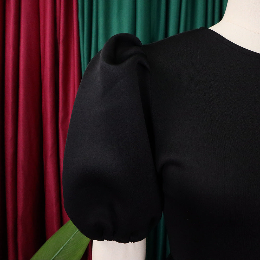 Women Round Neck Puff Sleeve Dress 33