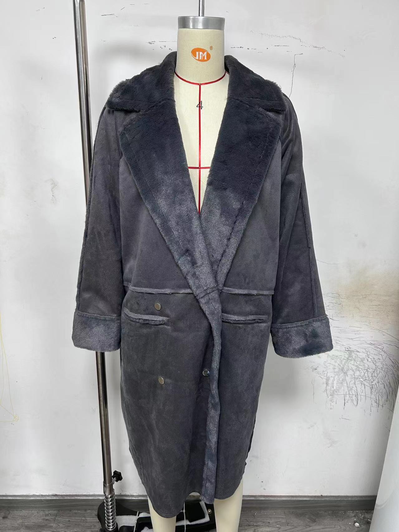 Winter Turndown Collar Long Sleev Fur Suede Coat 9