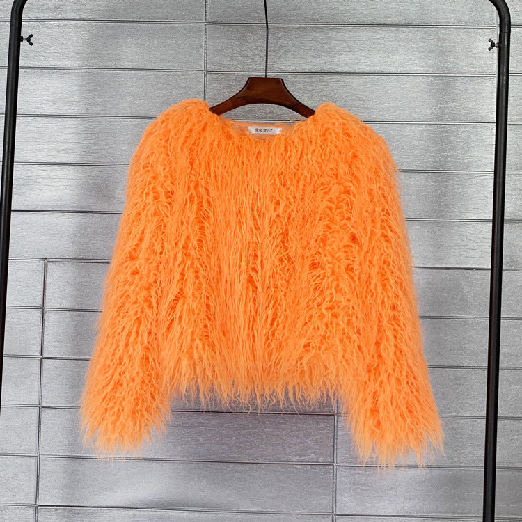 Fur Coat Solid Color Ladies Cropped Coat 9