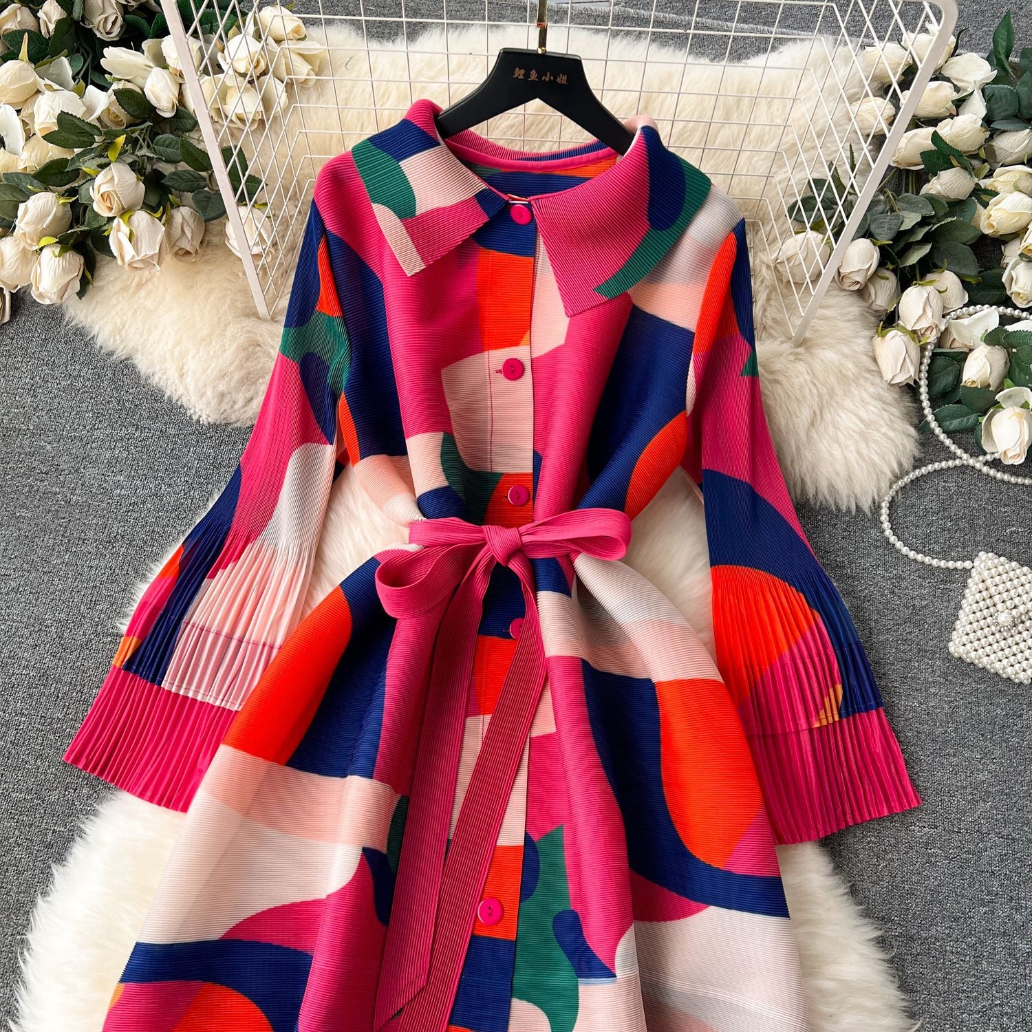 Print Women Summer Loose Slim Fit Casual Pleated Dress 8