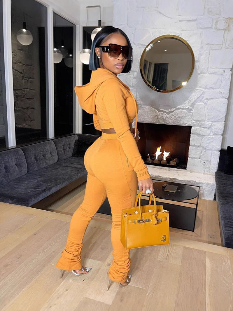 Fashion Casual Women's Hooded Long-Sleeved Top Pants Set Two-Piece Set 9