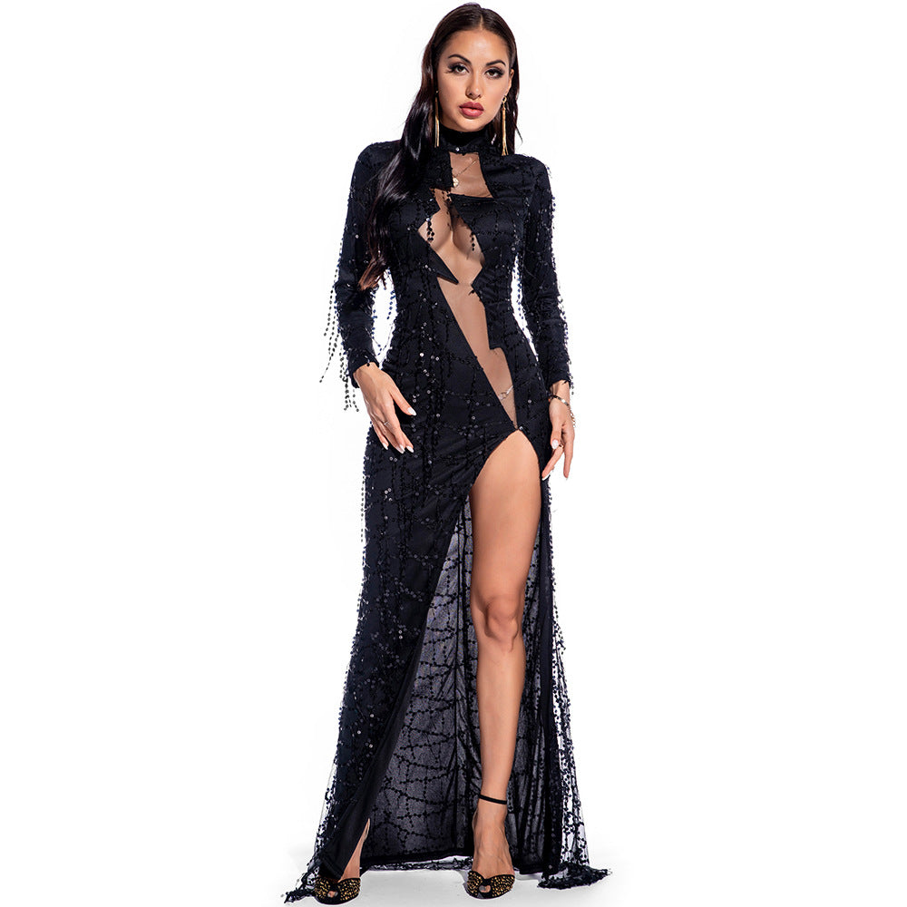 Sexy Long Sleeve See-Through Sequin Women's Evening Dress 4